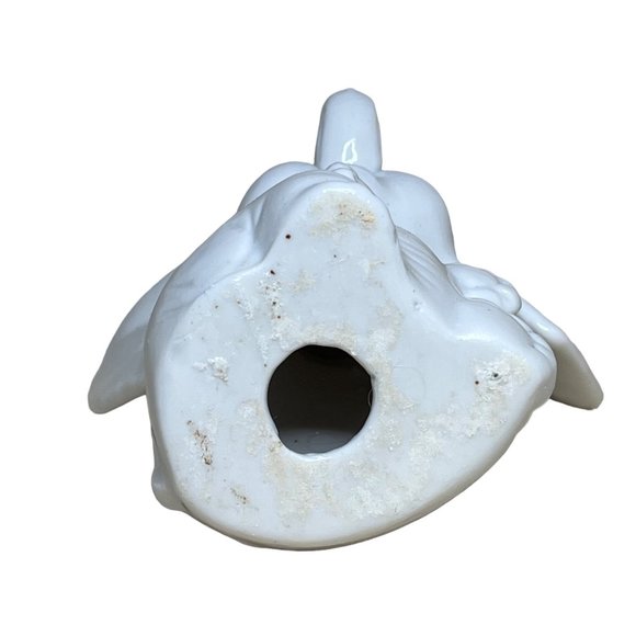 Vintage Whimsical White Elephant Ceramic Figurine Trunk Up - Picture 6 of 6